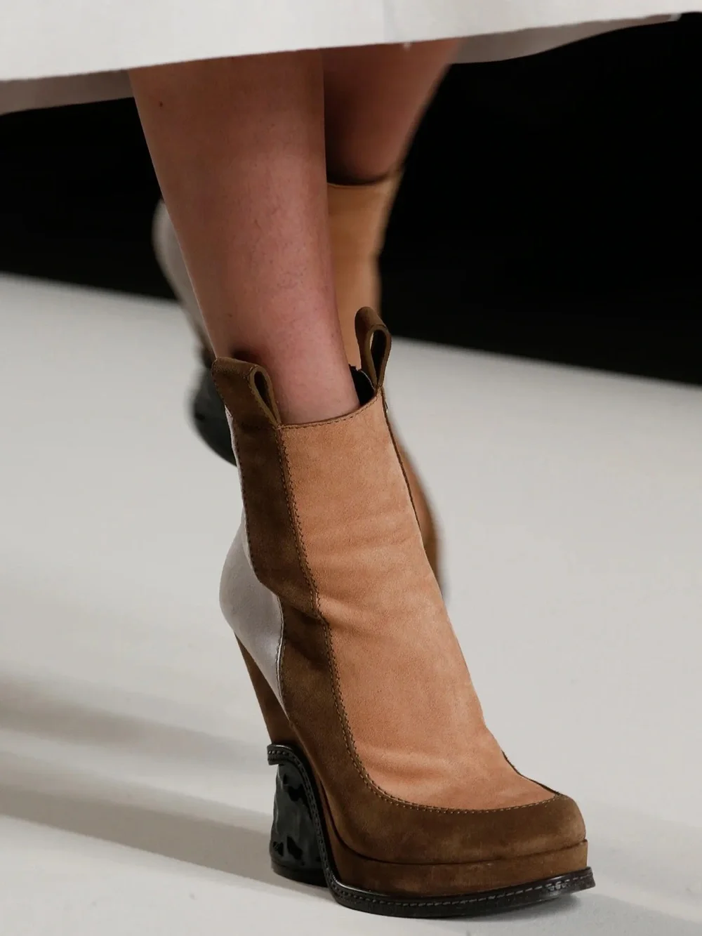 Fendi Black Leather & Dark Brown Suede Sculpted Wedge Ankle Boots